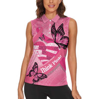Polynesia Breast Cancer Awareness Month Women Sleeveless Polo Shirt Pink Ribbon Mix Butterflies