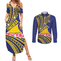 Personalised Tokelau Tokehega Day Couples Matching Summer Maxi Dress and Long Sleeve Button Shirt Tokelauan Tatau Flag Color - Polynesian Pride