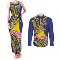 Personalised Tokelau Tokehega Day Couples Matching Tank Maxi Dress and Long Sleeve Button Shirt Tokelauan Tatau Flag Color - Polynesian Pride