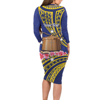 Personalised Tokelau Tokehega Day Long Sleeve Bodycon Dress Tokelauan Tatau Flag Color - Polynesian Pride
