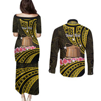 Personalised Tokelau Tokehega Day Couples Matching Puletasi and Long Sleeve Button Shirt Tokelauan Tatau Black Color - Polynesian Pride