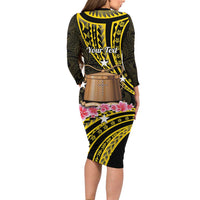 Personalised Tokelau Tokehega Day Long Sleeve Bodycon Dress Tokelauan Tatau Black Color - Polynesian Pride