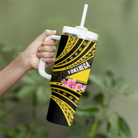 Personalised Tokelau Tokehega Day Tumbler With Handle Tokelauan Tatau Black Color - Polynesian Pride