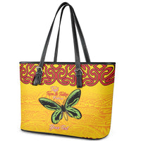 Personalised Tufi Tapa and Tattoo Festival Leather Tote Bag PNG Oro Butterfly Tapa Pattern - Polynesian Pride