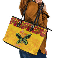 Personalised Tufi Tapa and Tattoo Festival Leather Tote Bag PNG Oro Butterfly Tapa Pattern - Polynesian Pride