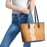 Personalised Tufi Tapa and Tattoo Festival Leather Tote Bag Oro Tapa Cloth With Plumeria - Polynesian Pride