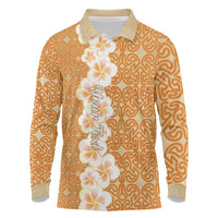 Personalised Tufi Tapa and Tattoo Festival Long Sleeve Polo Shirt Oro Tapa Cloth With Plumeria - Polynesian Pride