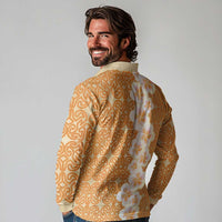 Personalised Tufi Tapa and Tattoo Festival Long Sleeve Polo Shirt Oro Tapa Cloth With Plumeria - Polynesian Pride