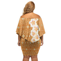 Personalised Tufi Tapa and Tattoo Festival Off Shoulder Short Dress Oro Tapa Cloth With Plumeria - Polynesian Pride