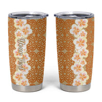 Personalised Tufi Tapa and Tattoo Festival Tumbler Cup Oro Tapa Cloth With Plumeria - Polynesian Pride
