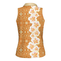 Personalised Tufi Tapa and Tattoo Festival Women Sleeveless Polo Shirt Oro Tapa Cloth With Plumeria - Polynesian Pride