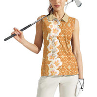 Personalised Tufi Tapa and Tattoo Festival Women Sleeveless Polo Shirt Oro Tapa Cloth With Plumeria - Polynesian Pride