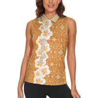 Personalised Tufi Tapa and Tattoo Festival Women Sleeveless Polo Shirt Oro Tapa Cloth With Plumeria - Polynesian Pride