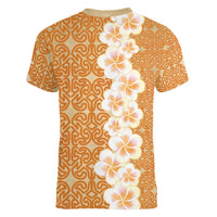 Personalised Tufi Tapa and Tattoo Festival Women V-Neck T-Shirt Oro Tapa Cloth With Plumeria - Polynesian Pride