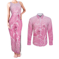 Personalised Polynesia Breast Cancer Awareness Couples Matching Tank Maxi Dress and Long Sleeve Button Shirt No One Fights Alone Turtle Ribbon - Pink Version LT14 Pink - Polynesian Pride