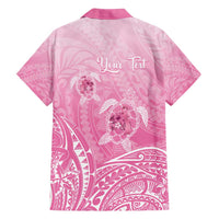 Personalised Polynesia Breast Cancer Awareness Family Matching Long Sleeve Bodycon Dress and Hawaiian Shirt No One Fights Alone Turtle Ribbon - Pink Version