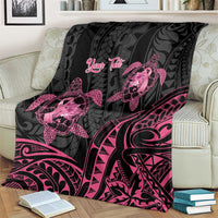 Personalised Polynesia Breast Cancer Awareness Blanket No One Fights Alone Turtle Ribbon - Black Version LT14 - Polynesian Pride