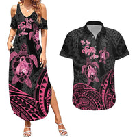 Personalised Polynesia Breast Cancer Awareness Couples Matching Summer Maxi Dress and Hawaiian Shirt No One Fights Alone Turtle Ribbon - Black Version LT14 Black - Polynesian Pride