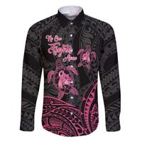 Personalised Polynesia Breast Cancer Awareness Family Matching Off Shoulder Maxi Dress and Hawaiian Shirt No One Fights Alone Turtle Ribbon - Black Version LT14 Dad's Shirt - Long Sleeve Black - Polynesian Pride