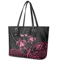 Personalised Polynesia Breast Cancer Awareness Leather Tote Bag No One Fights Alone Turtle Ribbon - Black Version