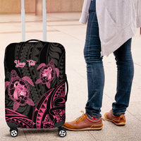 Personalised Polynesia Breast Cancer Awareness Luggage Cover No One Fights Alone Turtle Ribbon - Black Version LT14 Black - Polynesian Pride