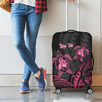 Personalised Polynesia Breast Cancer Awareness Luggage Cover No One Fights Alone Turtle Ribbon - Black Version LT14 - Polynesian Pride