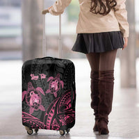 Personalised Polynesia Breast Cancer Awareness Luggage Cover No One Fights Alone Turtle Ribbon - Black Version LT14 - Polynesian Pride