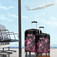 Personalised Polynesia Breast Cancer Awareness Luggage Cover No One Fights Alone Turtle Ribbon - Black Version LT14 - Polynesian Pride