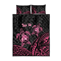 Personalised Polynesia Breast Cancer Awareness Quilt Bed Set No One Fights Alone Turtle Ribbon - Black Version LT14 - Polynesian Pride