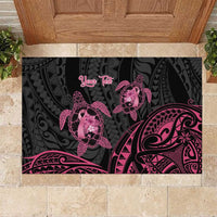 Personalised Polynesia Breast Cancer Awareness Rubber Doormat No One Fights Alone Turtle Ribbon - Black Version LT14 Black - Polynesian Pride