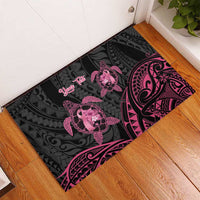Personalised Polynesia Breast Cancer Awareness Rubber Doormat No One Fights Alone Turtle Ribbon - Black Version LT14 - Polynesian Pride