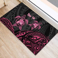 Personalised Polynesia Breast Cancer Awareness Rubber Doormat No One Fights Alone Turtle Ribbon - Black Version LT14 - Polynesian Pride