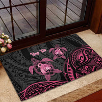 Personalised Polynesia Breast Cancer Awareness Rubber Doormat No One Fights Alone Turtle Ribbon - Black Version LT14 - Polynesian Pride