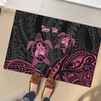 Personalised Polynesia Breast Cancer Awareness Rubber Doormat No One Fights Alone Turtle Ribbon - Black Version LT14 - Polynesian Pride