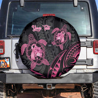 Personalised Polynesia Breast Cancer Awareness Spare Tire Cover No One Fights Alone Turtle Ribbon - Black Version LT14 Black - Polynesian Pride
