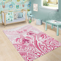 Personalised Polynesia Breast Cancer Awareness Area Rug No One Fights Alone Turtle Ribbon - White Version