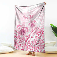 Personalised Polynesia Breast Cancer Awareness Blanket No One Fights Alone Turtle Ribbon - White Version LT14 - Polynesian Pride