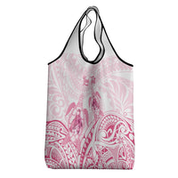 Personalised Polynesia Breast Cancer Awareness Grocery Bag No One Fights Alone Turtle Ribbon - White Version LT14 - Polynesian Pride