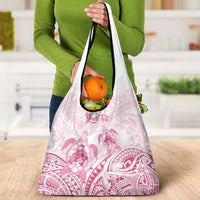 Personalised Polynesia Breast Cancer Awareness Grocery Bag No One Fights Alone Turtle Ribbon - White Version LT14 - Polynesian Pride