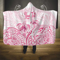 Personalised Polynesia Breast Cancer Awareness Hooded Blanket No One Fights Alone Turtle Ribbon - White Version LT14 - Polynesian Pride