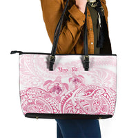 Personalised Polynesia Breast Cancer Awareness Leather Tote Bag No One Fights Alone Turtle Ribbon - White Version LT14 - Polynesian Pride