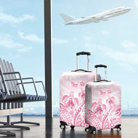 Personalised Polynesia Breast Cancer Awareness Luggage Cover No One Fights Alone Turtle Ribbon - White Version LT14 - Polynesian Pride