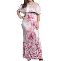 Personalised Polynesia Breast Cancer Awareness Off Shoulder Maxi Dress No One Fights Alone Turtle Ribbon - White Version LT14 Women White - Polynesian Pride