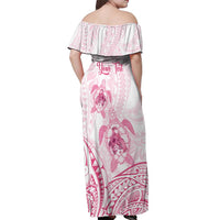 Personalised Polynesia Breast Cancer Awareness Off Shoulder Maxi Dress No One Fights Alone Turtle Ribbon - White Version LT14 - Polynesian Pride