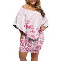 Personalised Polynesia Breast Cancer Awareness Off Shoulder Short Dress No One Fights Alone Turtle Ribbon - White Version LT14 Women White - Polynesian Pride