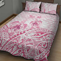 Personalised Polynesia Breast Cancer Awareness Quilt Bed Set No One Fights Alone Turtle Ribbon - White Version LT14 - Polynesian Pride