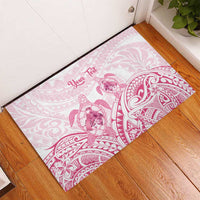 Personalised Polynesia Breast Cancer Awareness Rubber Doormat No One Fights Alone Turtle Ribbon - White Version LT14 - Polynesian Pride
