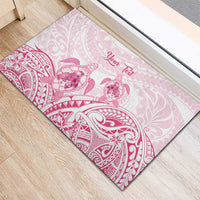 Personalised Polynesia Breast Cancer Awareness Rubber Doormat No One Fights Alone Turtle Ribbon - White Version LT14 - Polynesian Pride