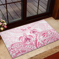 Personalised Polynesia Breast Cancer Awareness Rubber Doormat No One Fights Alone Turtle Ribbon - White Version LT14 - Polynesian Pride