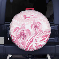 Personalised Polynesia Breast Cancer Awareness Spare Tire Cover No One Fights Alone Turtle Ribbon - White Version LT14 - Polynesian Pride